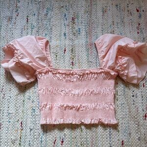 Simplee Apparel Puff-Sleeve Smocked Crop Top in Light Pink